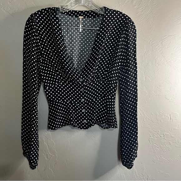 Free People Love Street Polka Dot Peplum Romantic Blouse - Picture 3 of 8